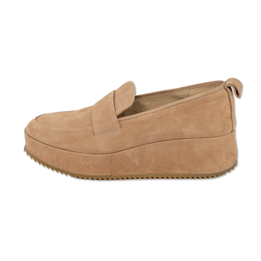 Eileen Fisher Max Nude Nubuck Platform Wedge Loafers