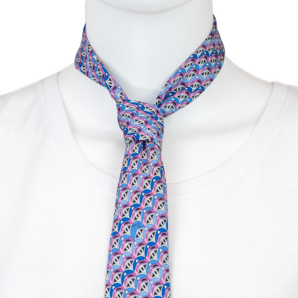 Emilio Pucci Purple/Blue Silk Art Deco Pattern Tie