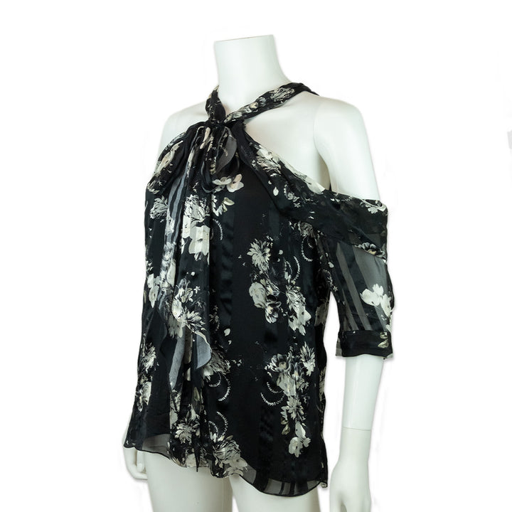 Erdem Floral Print High Neck Cold Shoulder Top