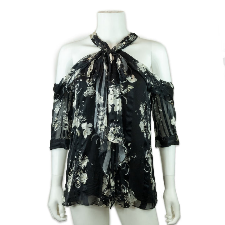 Erdem Floral Print High Neck Cold Shoulder Top