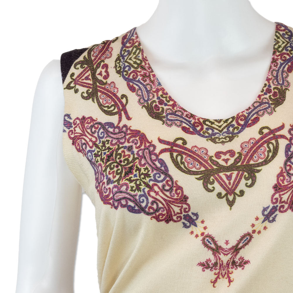 Etro Cream Paisley Print Silk Cashmere Sleeveless Top