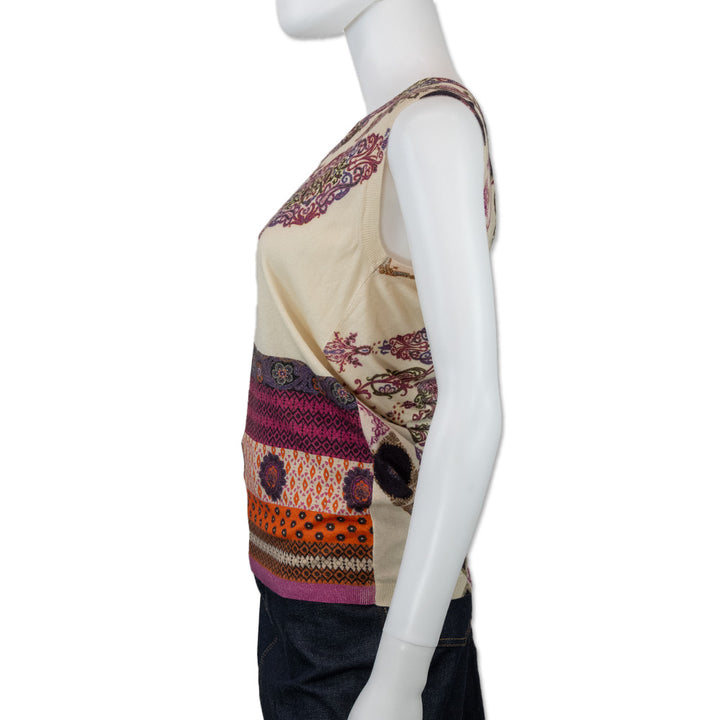 Etro Cream Paisley Print Silk Cashmere Sleeveless Top