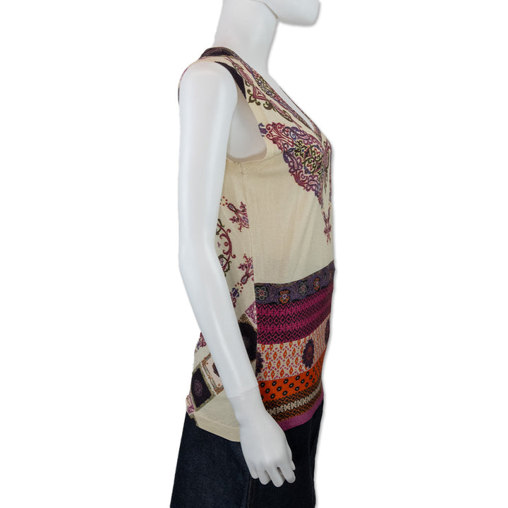 Etro Cream Paisley Print Silk Cashmere Sleeveless Top