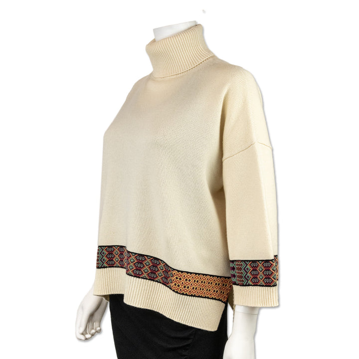 Etro Oversized Cream Knit Turtleneck with Tassels