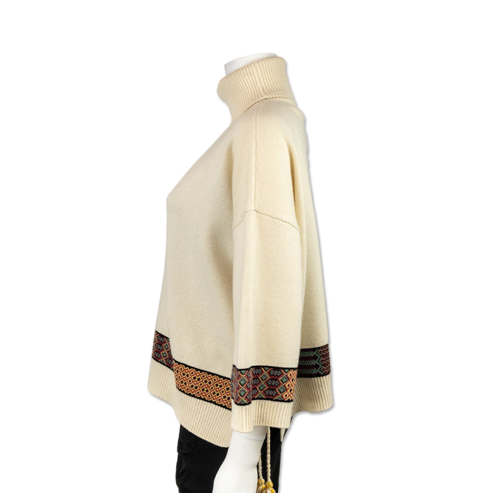 Etro Oversized Cream Knit Turtleneck with Tassels