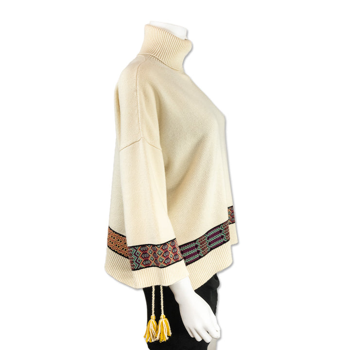 Etro Oversized Cream Knit Turtleneck with Tassels