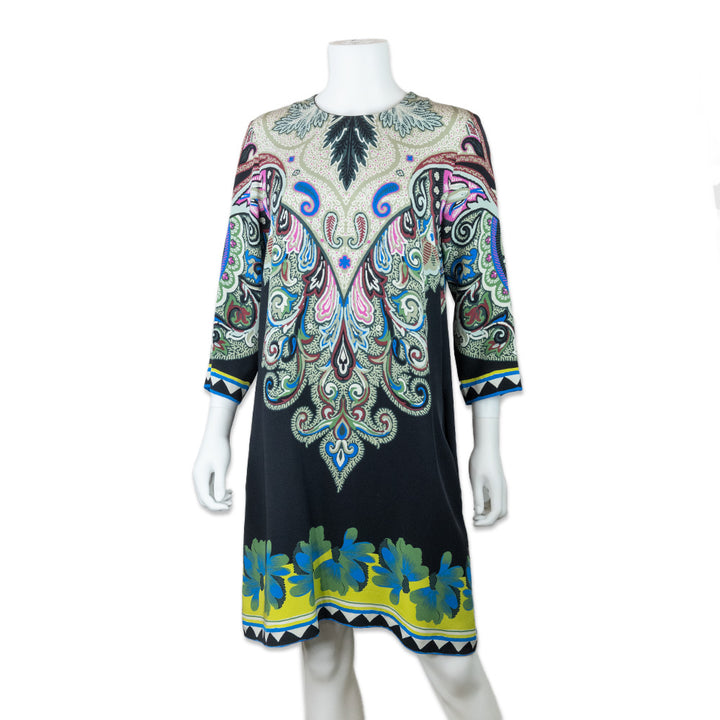 Etro Scoop Neck Mixed Print Midi Dress