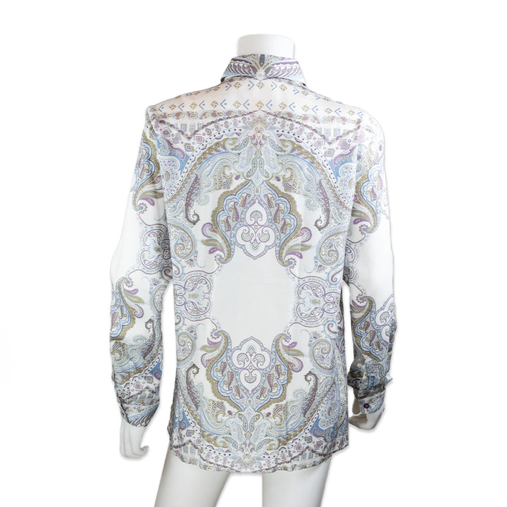 Etro White and Blue Paisley Printed Button Down