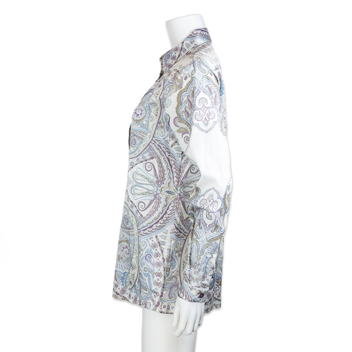 Etro White and Blue Paisley Printed Button Down