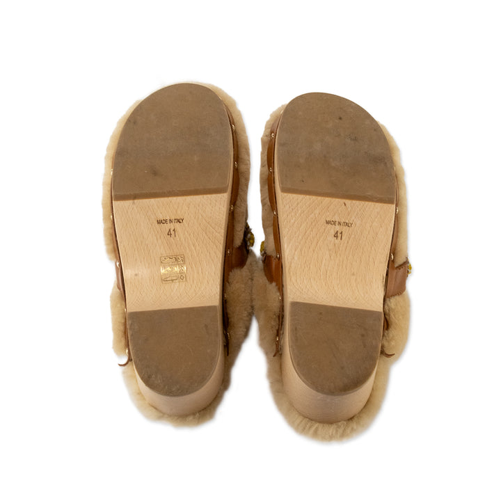 Fabrizio Viti Shearling Clogs with Leather Trims