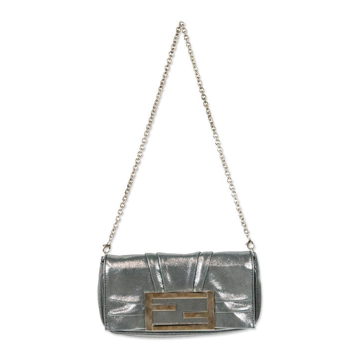 Fendi Metallic Silver Leather Mia Pochette Bag