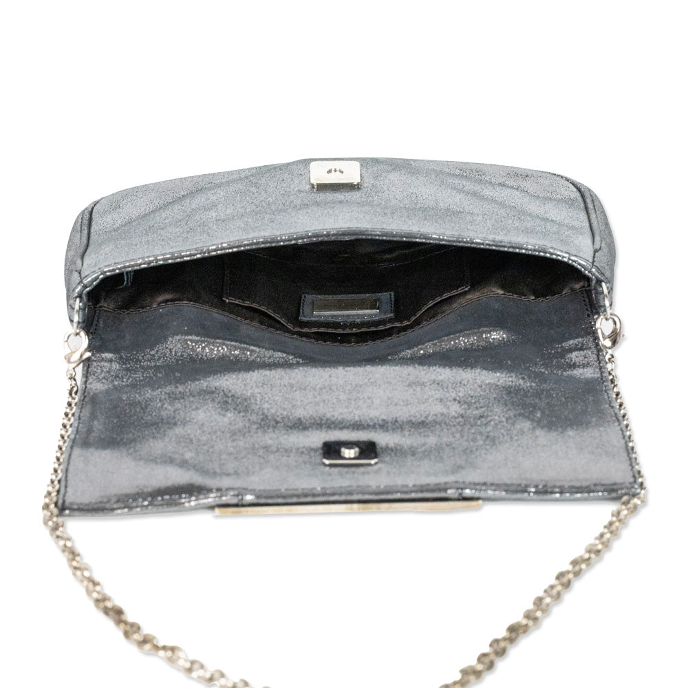 Fendi Metallic Silver Leather Mia Pochette Bag