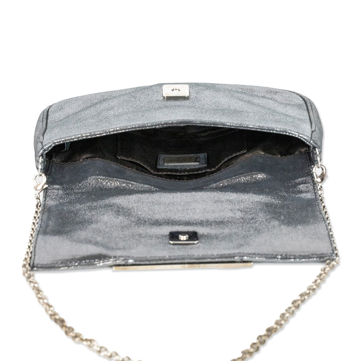 Fendi Metallic Silver Leather Mia Pochette Bag