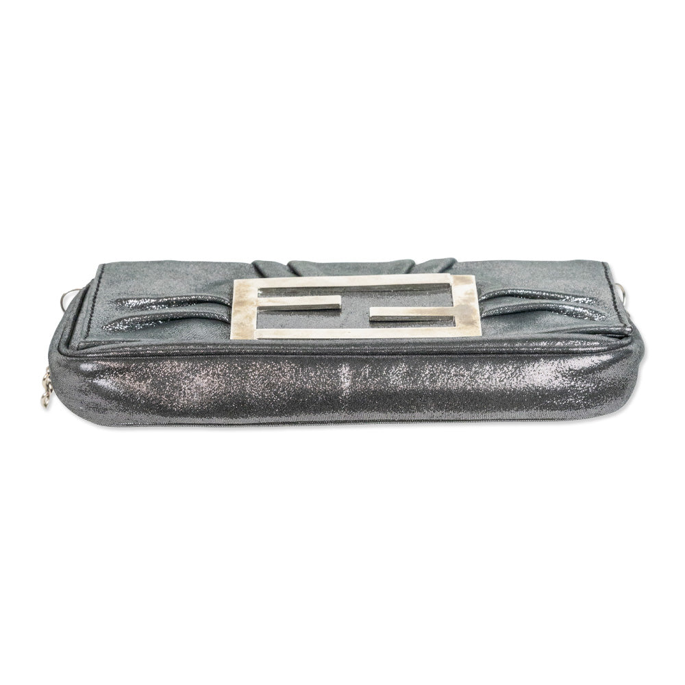 Fendi Metallic Silver Leather Mia Pochette Bag