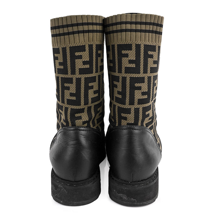 Fendi FF Logo Black Leather Combat Boots