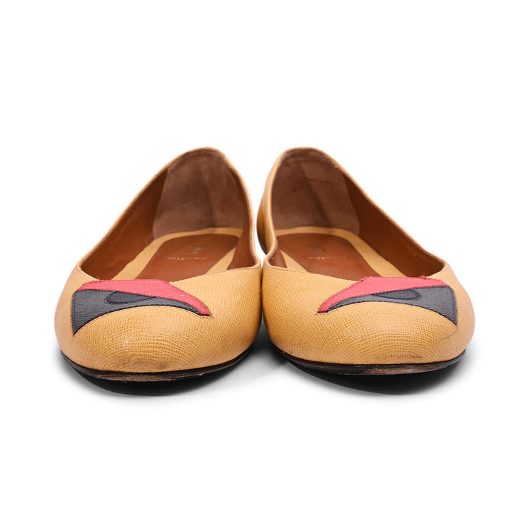 Fendi Mustard Monster Leather Ballet Flats