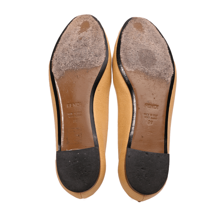 Fendi Mustard Monster Leather Ballet Flats