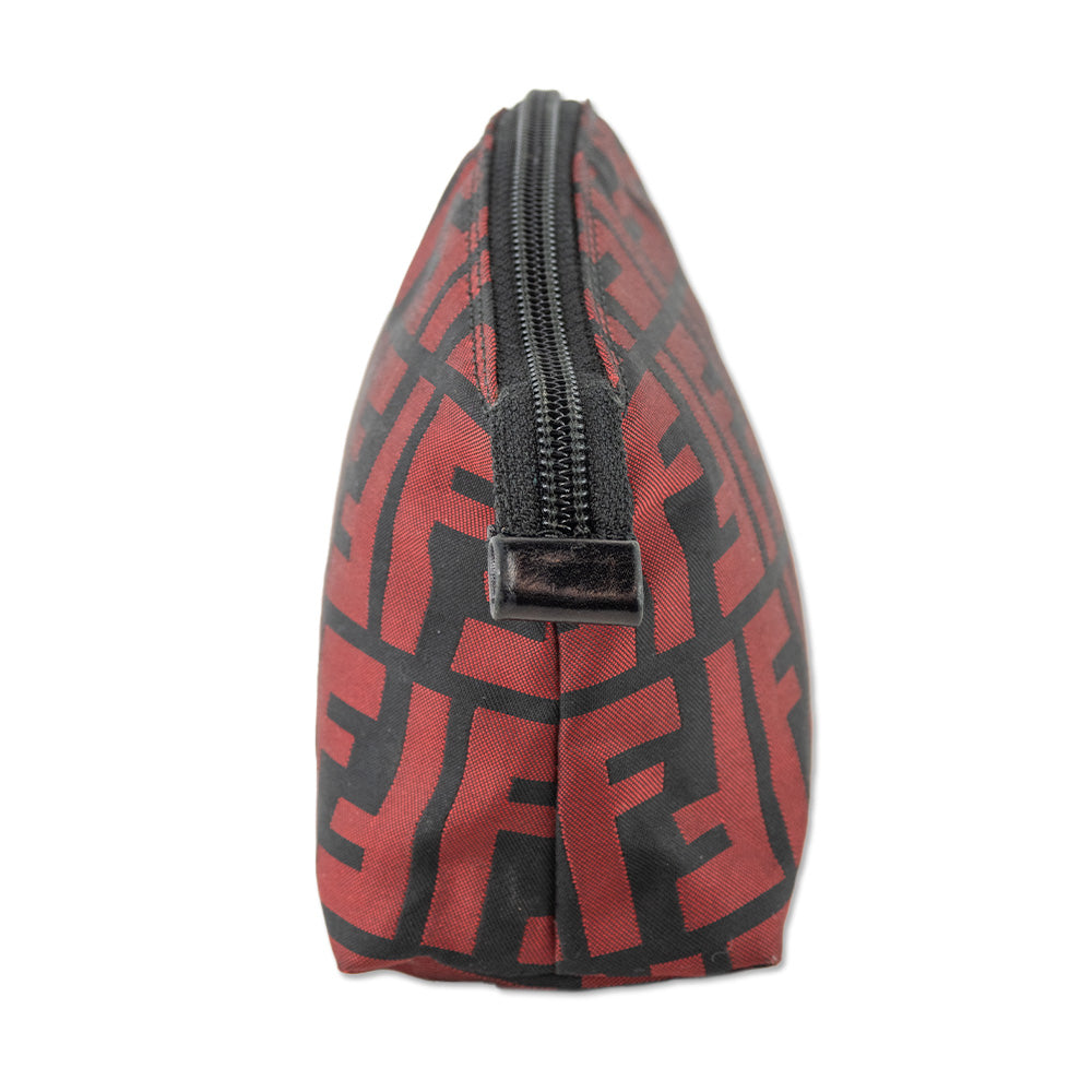 Fendi Black Red Zucca Canvas Pouch