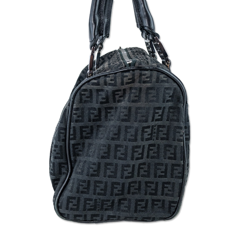 Fendi Black Zucchino Forever Bauletto Boston Bag