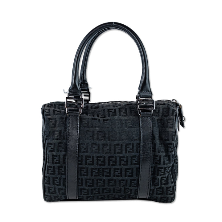 Fendi Black Zucchino Forever Bauletto Boston Bag