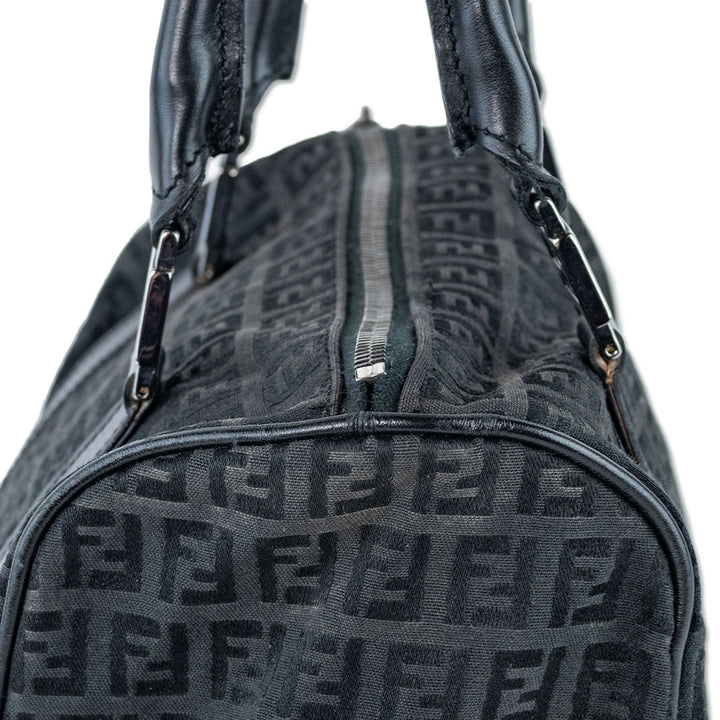 Fendi Black Zucchino Forever Bauletto Boston Bag