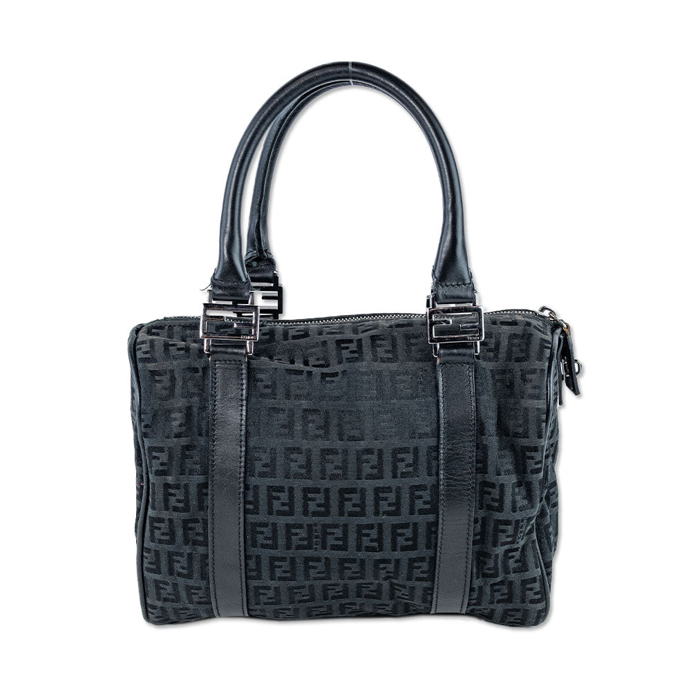 Fendi Black Zucchino Forever Bauletto Boston Bag