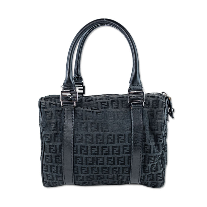 Fendi Black Zucchino Forever Bauletto Boston Bag