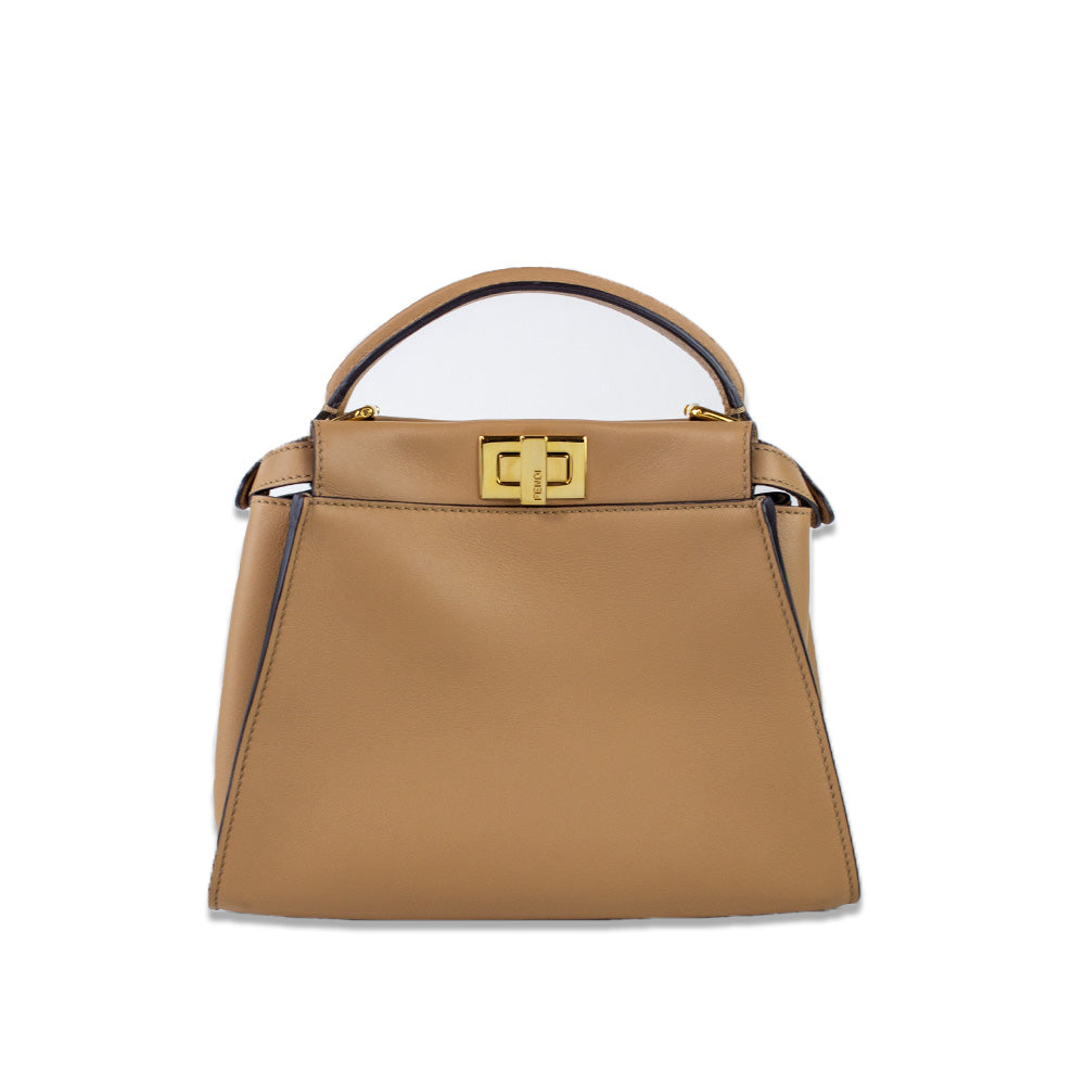 Fendi Brown Leather Floral Print Mini Peekaboo ISeeU Bag