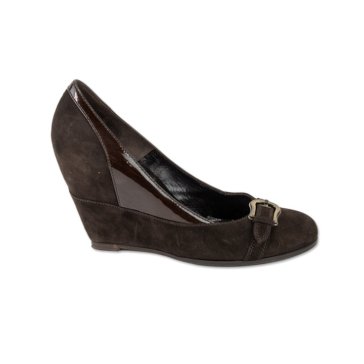 Fendi Brown Suede Buckle Wedges