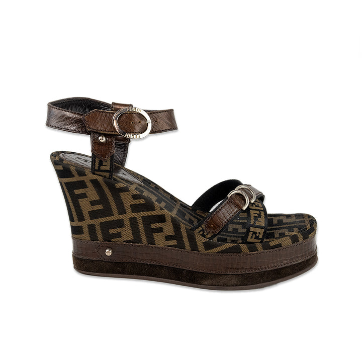 Fendi Monogram Printed Wedge Sandals