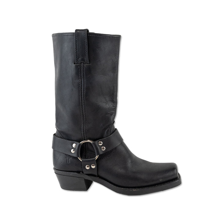 Frye Black Leather Square Toe Moto Boots