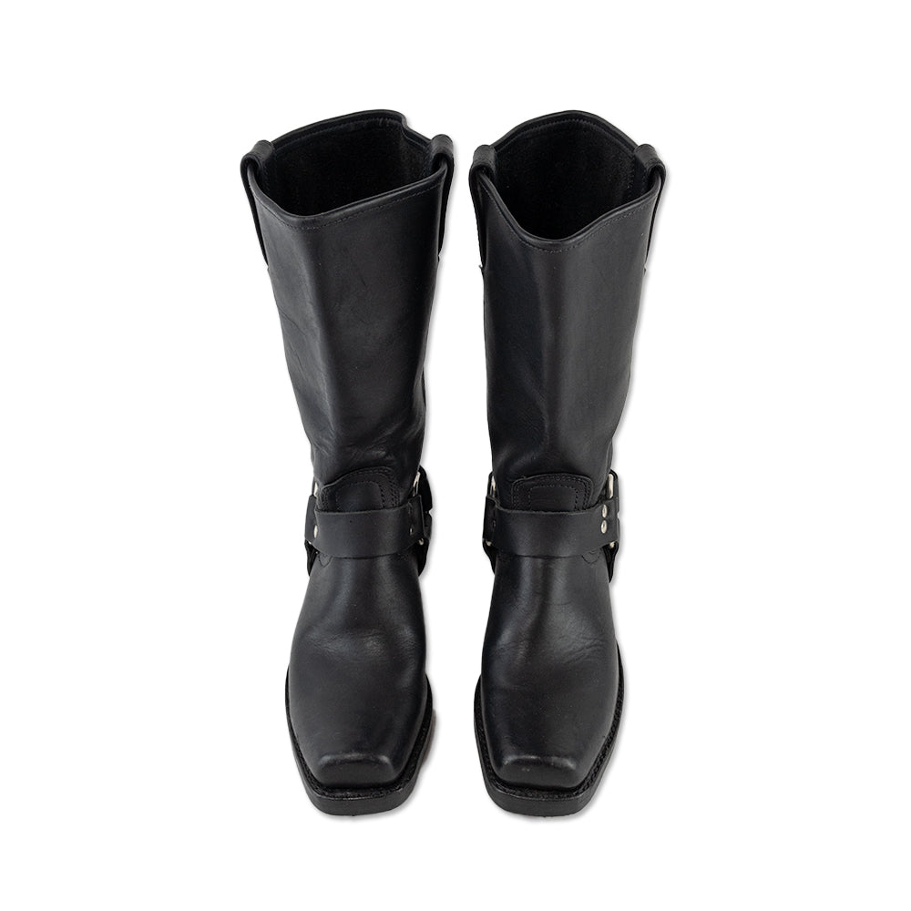 Frye Black Leather Square Toe Moto Boots