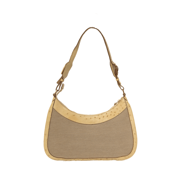 GUCCI BEIGE OSTRICH AND CANVAS SHOULDER BAG