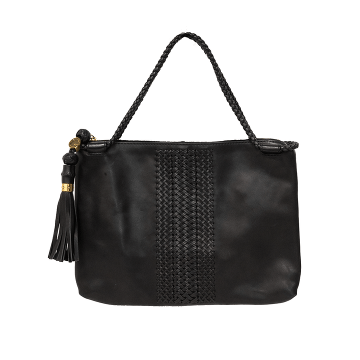 GUCCI BLACK WOVEN LEATHER TOTE