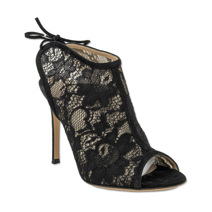 Gianvito Rossi Black Lace Open-Toe Slingback Booties