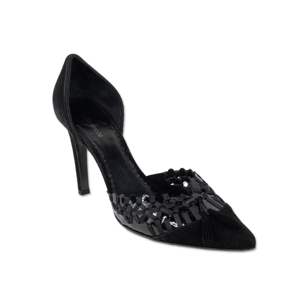 Giorgio Armani Black Suede Cut Out Pointed Toe Heels