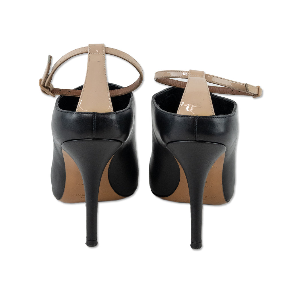 Givenchy Black Leather Open-Toe Ankle Strap Mule Pumps