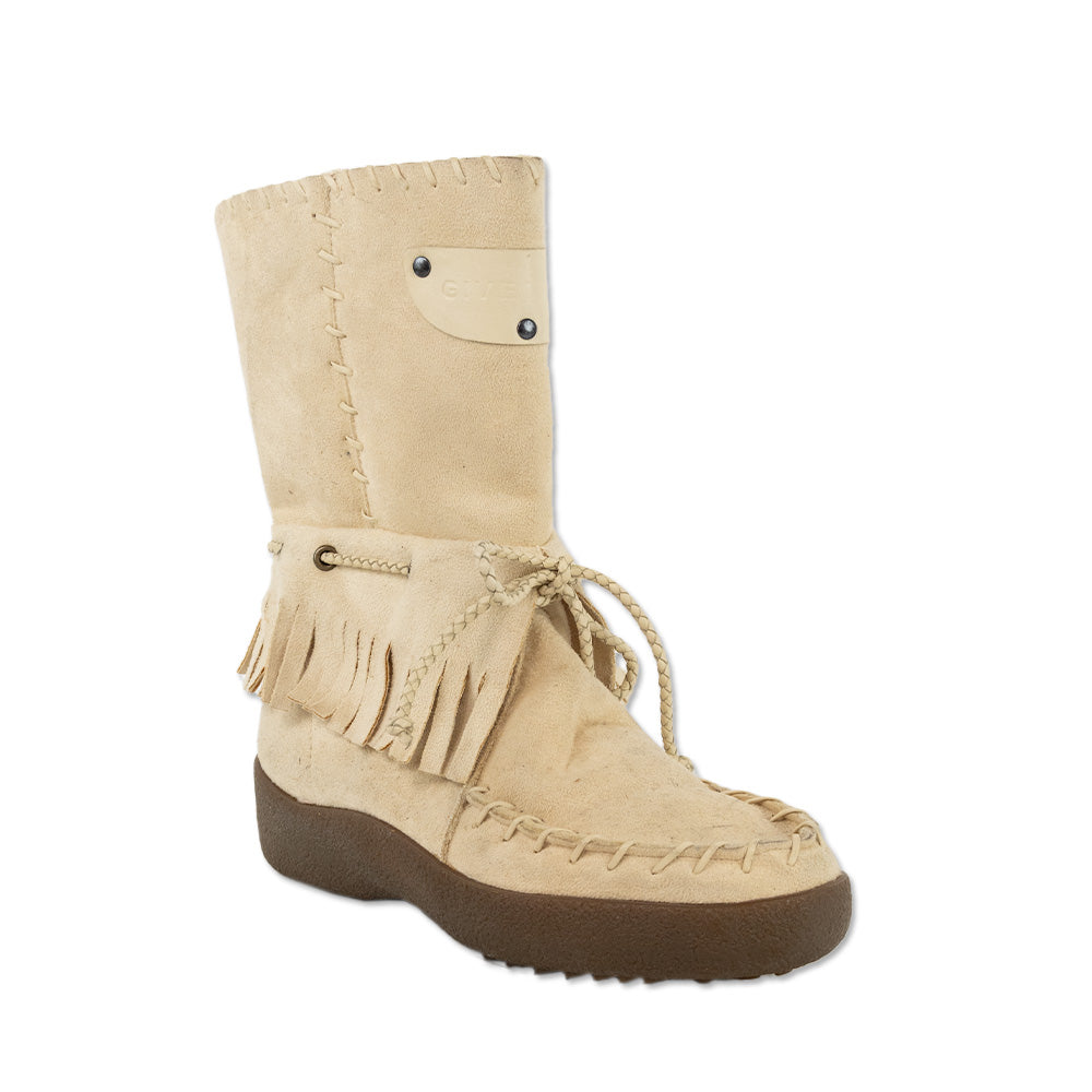 Givenchy Cream Suede Shearling-Lined Fringe Moccasin Boots