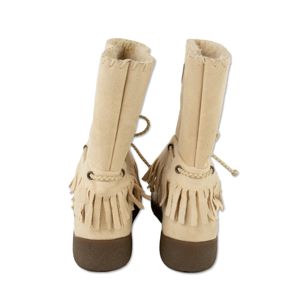 Givenchy Cream Suede Shearling-Lined Fringe Moccasin Boots