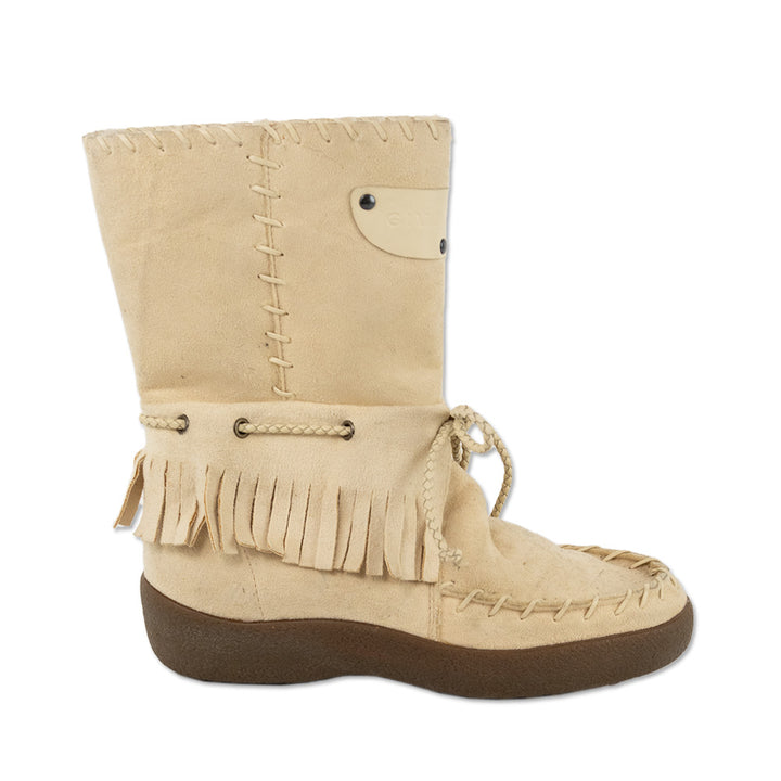 Givenchy Cream Suede Shearling-Lined Fringe Moccasin Boots