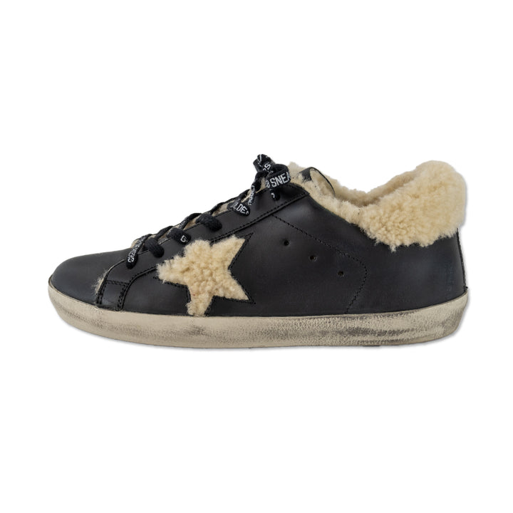 Golden Goose Black Leather Shearling Lined Superstar Sneakers