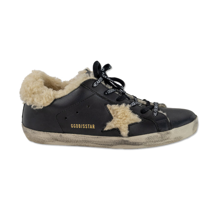 Golden Goose Black Leather Shearling Lined Superstar Sneakers