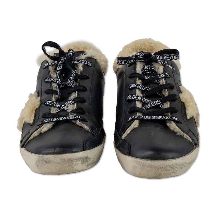 Golden Goose Black Leather Shearling Lined Superstar Sneakers