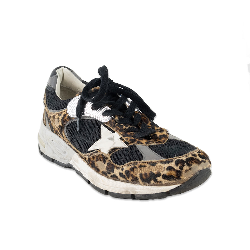 Golden Goose Cheetah and Silver Dad-Star Sneakers