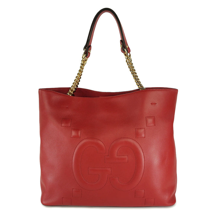 Gucci Apollo Red Leather GG Embossed Tote Bag