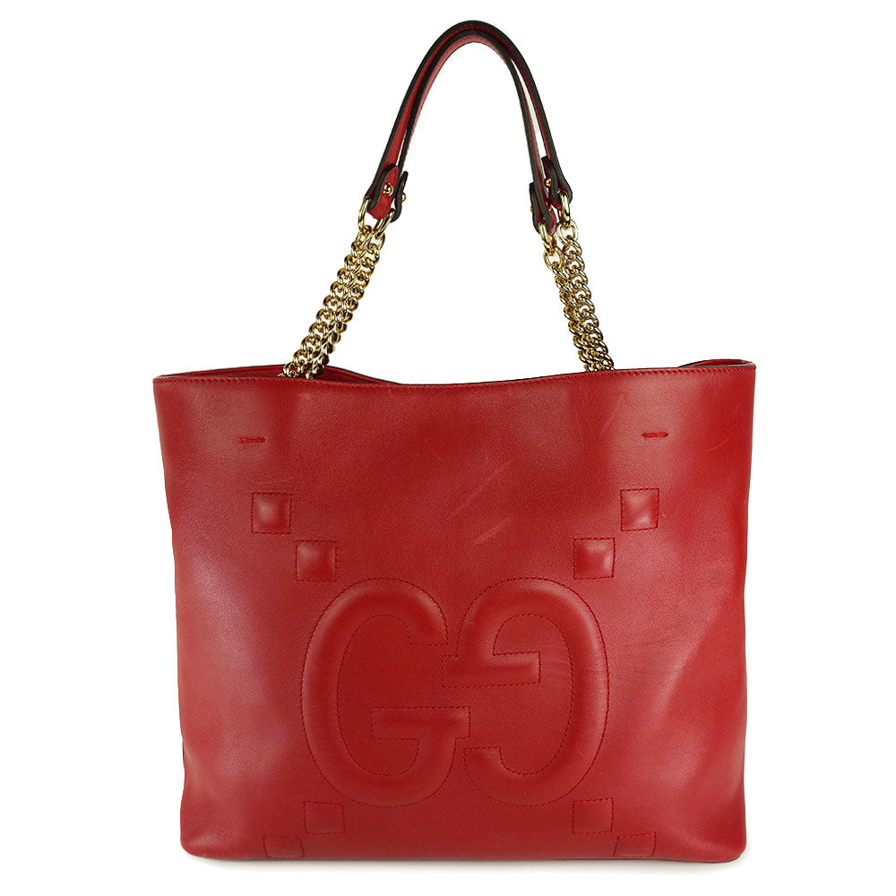 Gucci Apollo Red Leather GG Embossed Tote Bag