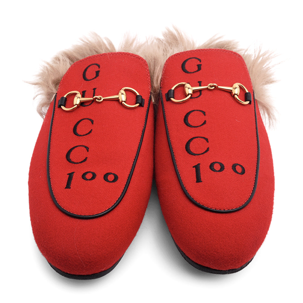 Gucci Aston Red Felt Gucci 100 Princetown Loafers