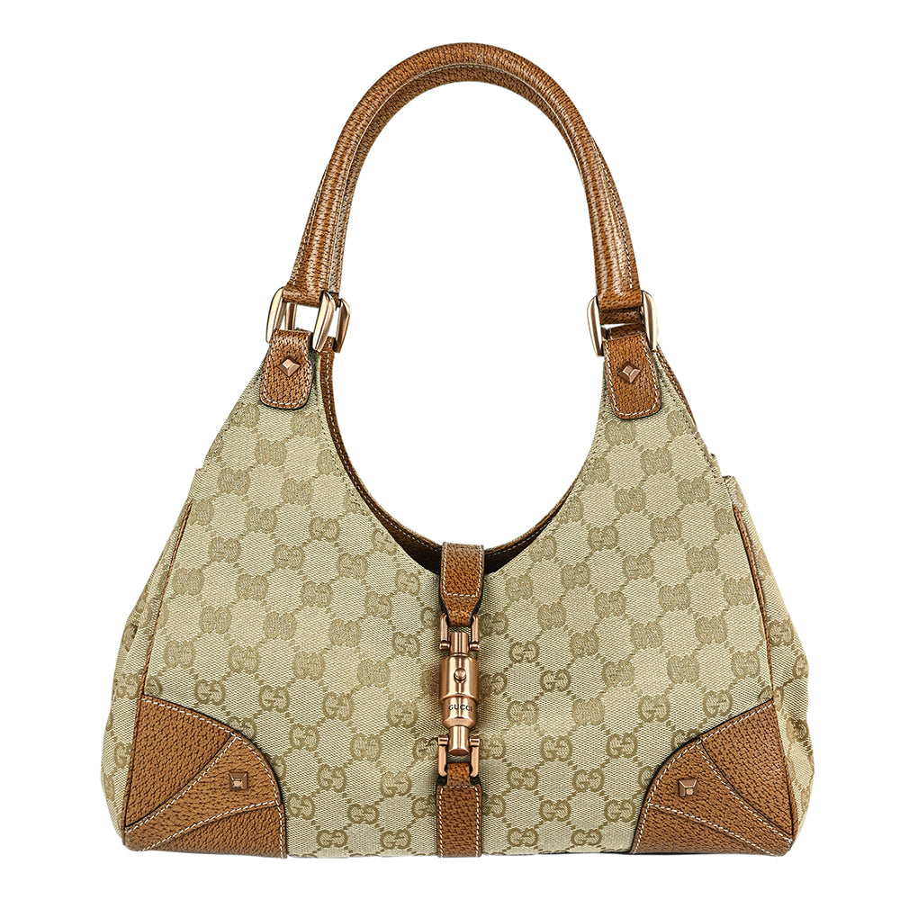 Gucci Beige Canvas & Leather Jackie Bardot Hobo Bag