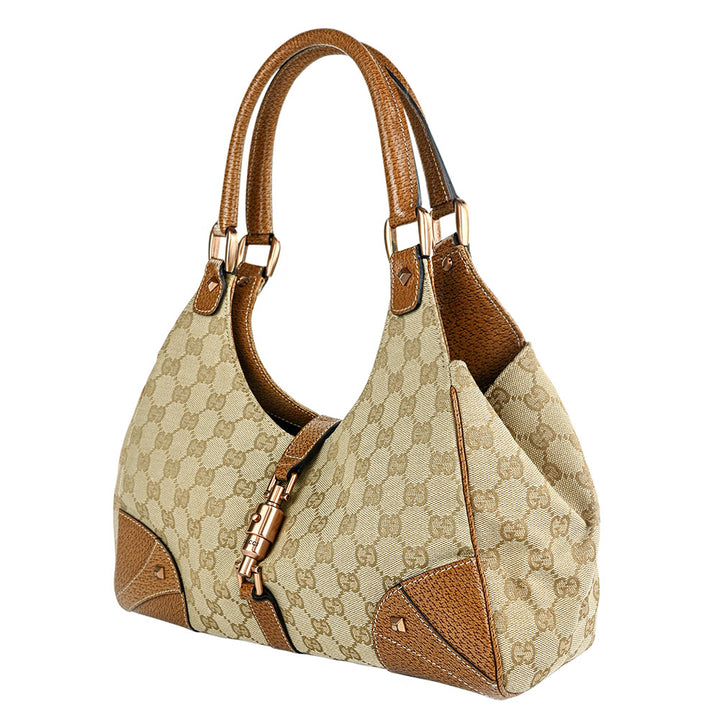 Gucci Beige Canvas & Leather Jackie Bardot Hobo Bag