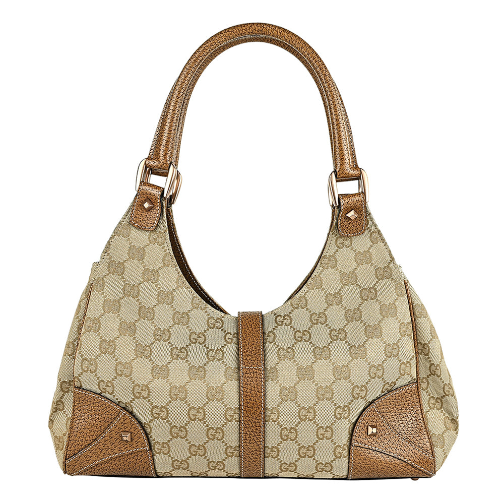 Gucci Beige Canvas & Leather Jackie Bardot Hobo Bag